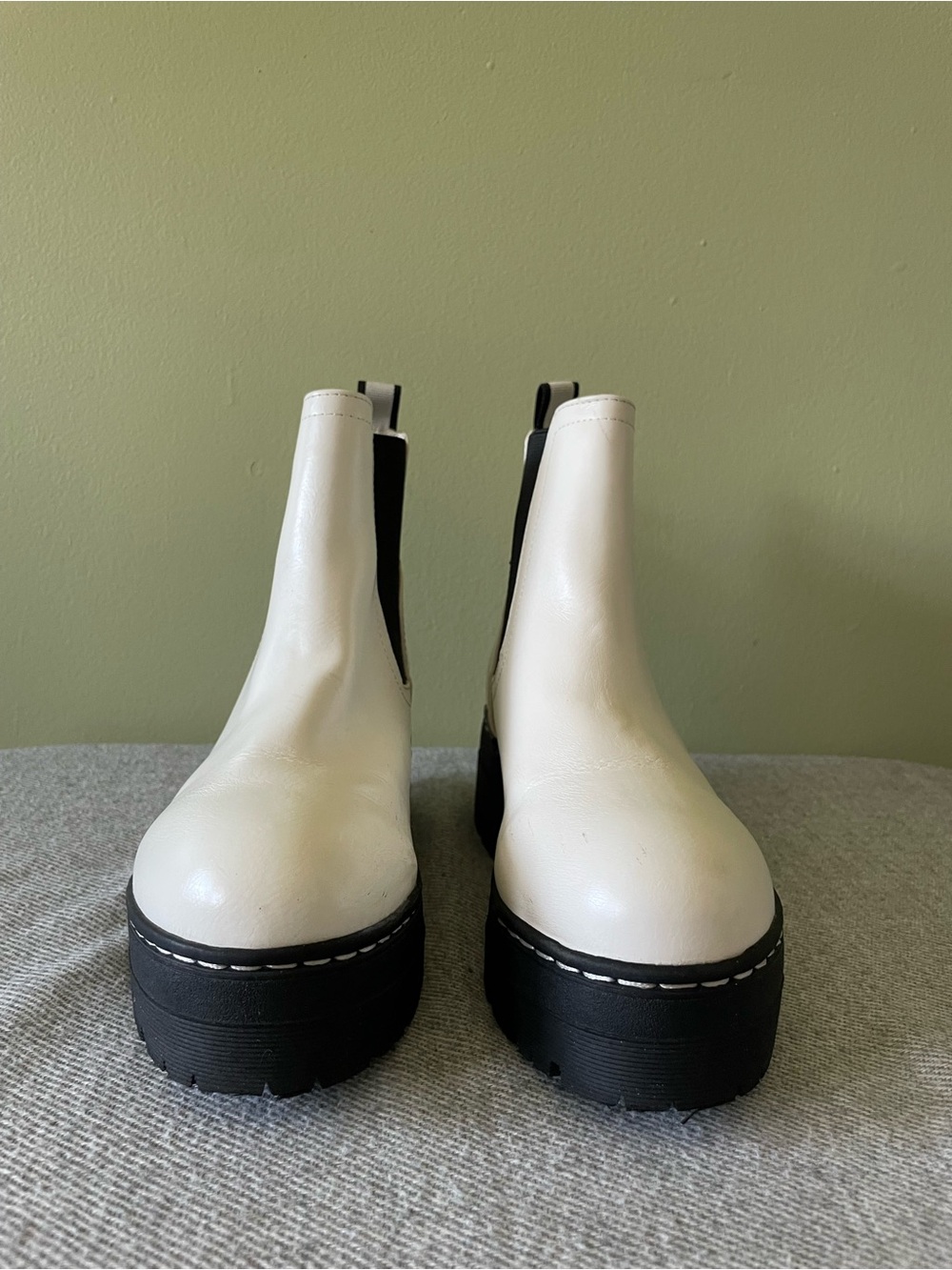 MIA White Platform Chelsea Boots with Black Sole
